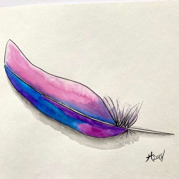 Softly Laid - Original Wall Art Watercolor Feather Painting 11"x14" Matted Decor - Picture 3 of 8